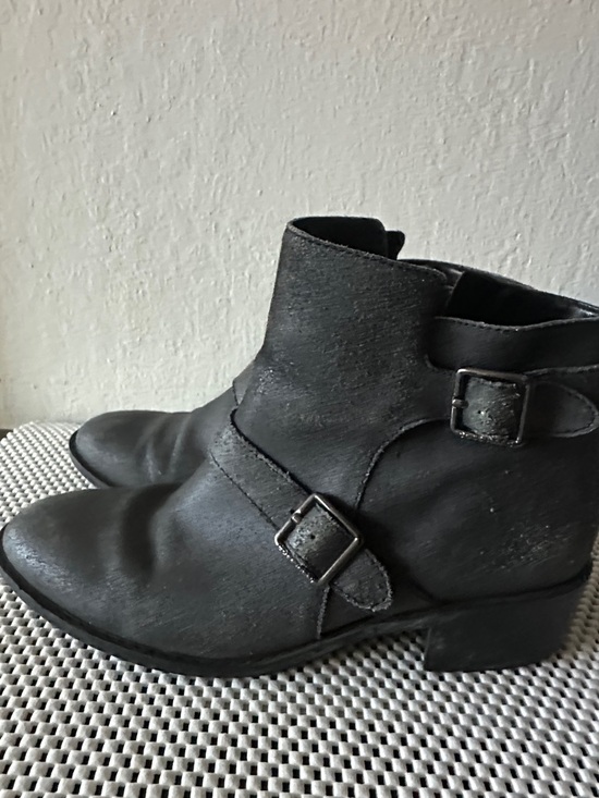 Black Leather Ankle Boots with Side Zip and Strap - Picture 3 of 5